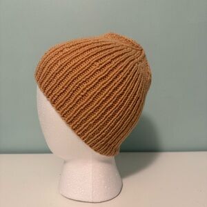 Ribbed 100% Wool Knit Beanie in Mustard